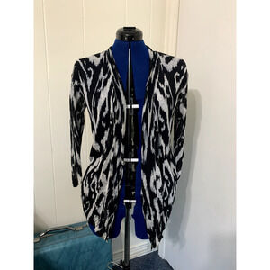 Chico's Traveler's Open Cardigan Abstract Print 100% Linen Knit Sz 1/M Packable